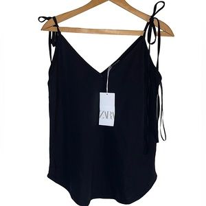 Zara Black V-Neck Tied shoulders Tank NWT